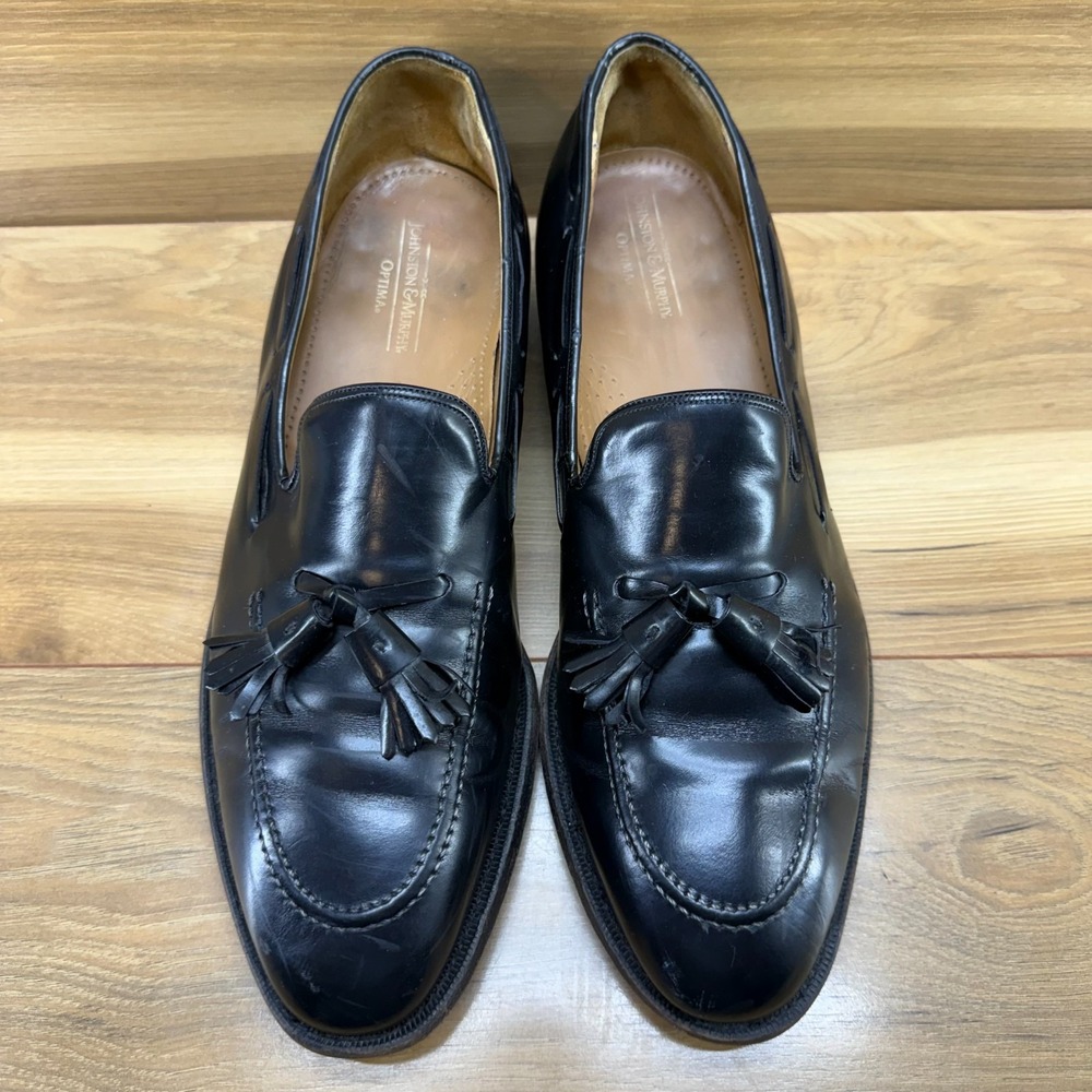 Johnston & Murphy Optima USA Made Tassel Loafers Mens 13 D/B Black Leather Dress